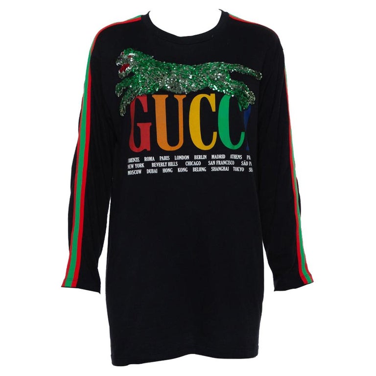 Gucci Black Logo Printed Knit Sequin Embellished Tiger Detail Long Sleeve T-Shir  For Sale at 1stDibs | gucci long sleeve t shirts, gucci sequin tiger t shirt,  gucci shirt with tiger