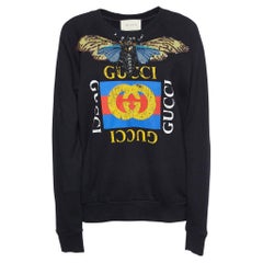 Gucci Black Logo Sequined Butterfly Cotton Oversized Sweatshirt XS