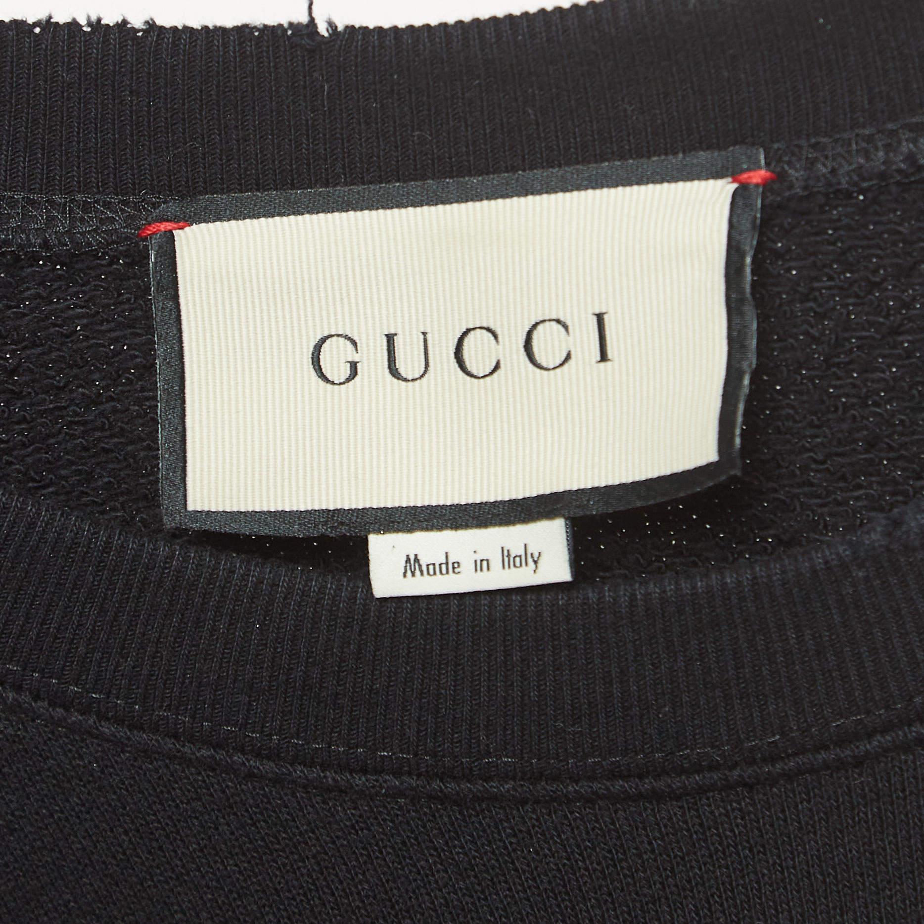 Men's Gucci Black Logo Tiger Printed Cotton Knit Sweatshirt S For Sale