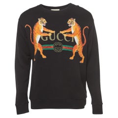 Gucci Schwarzes Logo Tiger bedrucktes Baumwollstrick-Pullovershirt mit Logo S