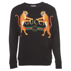 Gucci Black Logo Tiger Printed Cotton Knit Sweatshirt S