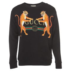 Gucci Felpa in maglia di cotone stampata con logo nero Tiger S