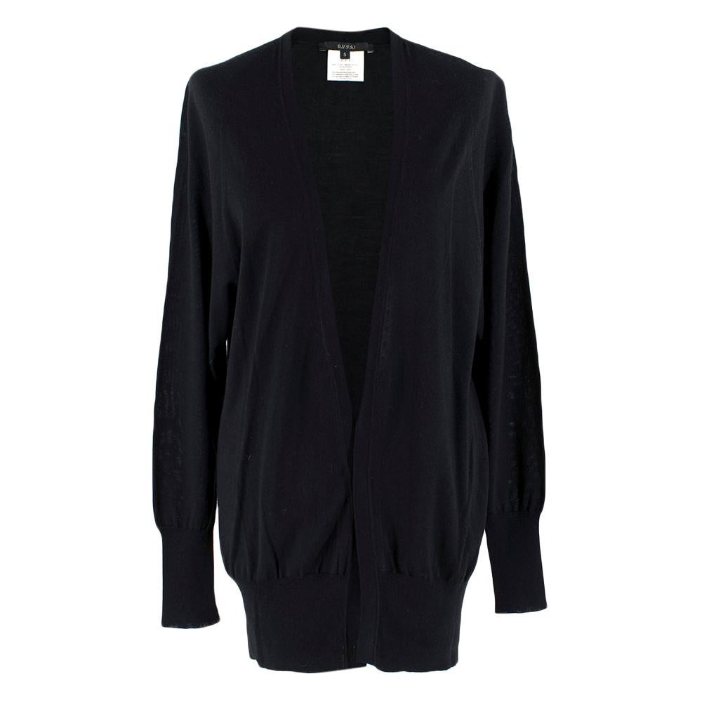 Gucci Black Longline Cashmere, Silk & Wool Blend Cardigan SIZE S