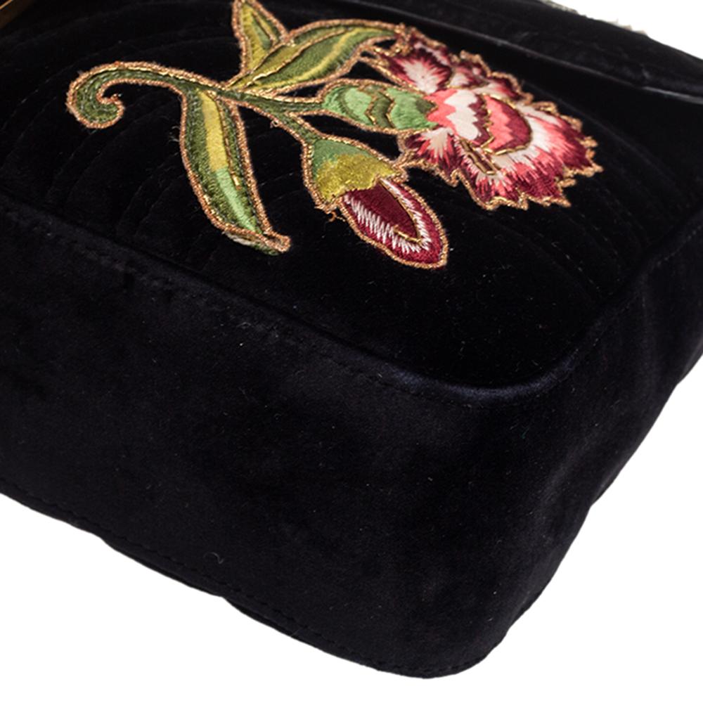 Gucci Black Love Embroidered Matelassé Velvet Medium GG Marmont Shoulder Bag 3