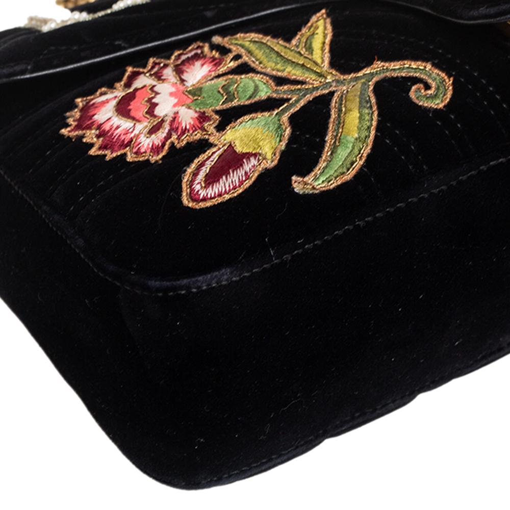Gucci Black Love Embroidered Matelassé Velvet Medium GG Marmont Shoulder Bag 4