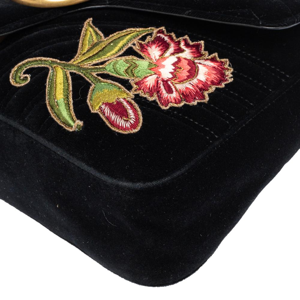 Gucci Black Love Embroidered Matelassé Velvet Medium GG Marmont Shoulder Bag 2
