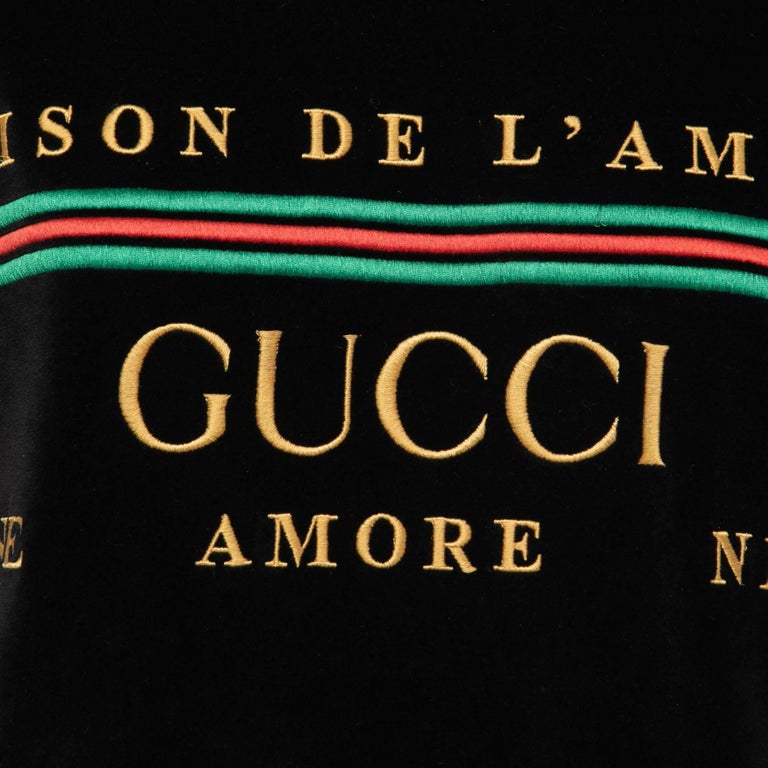Gucci Black Maison De L'Amour Velvet Crew Neck T-Shirt XS For Sale at  1stDibs