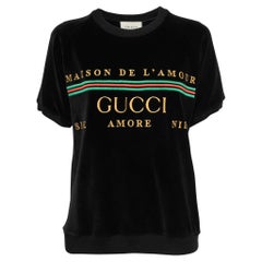 Gucci Black Maison De L'Amour Velvet Crew Neck T-Shirt XS