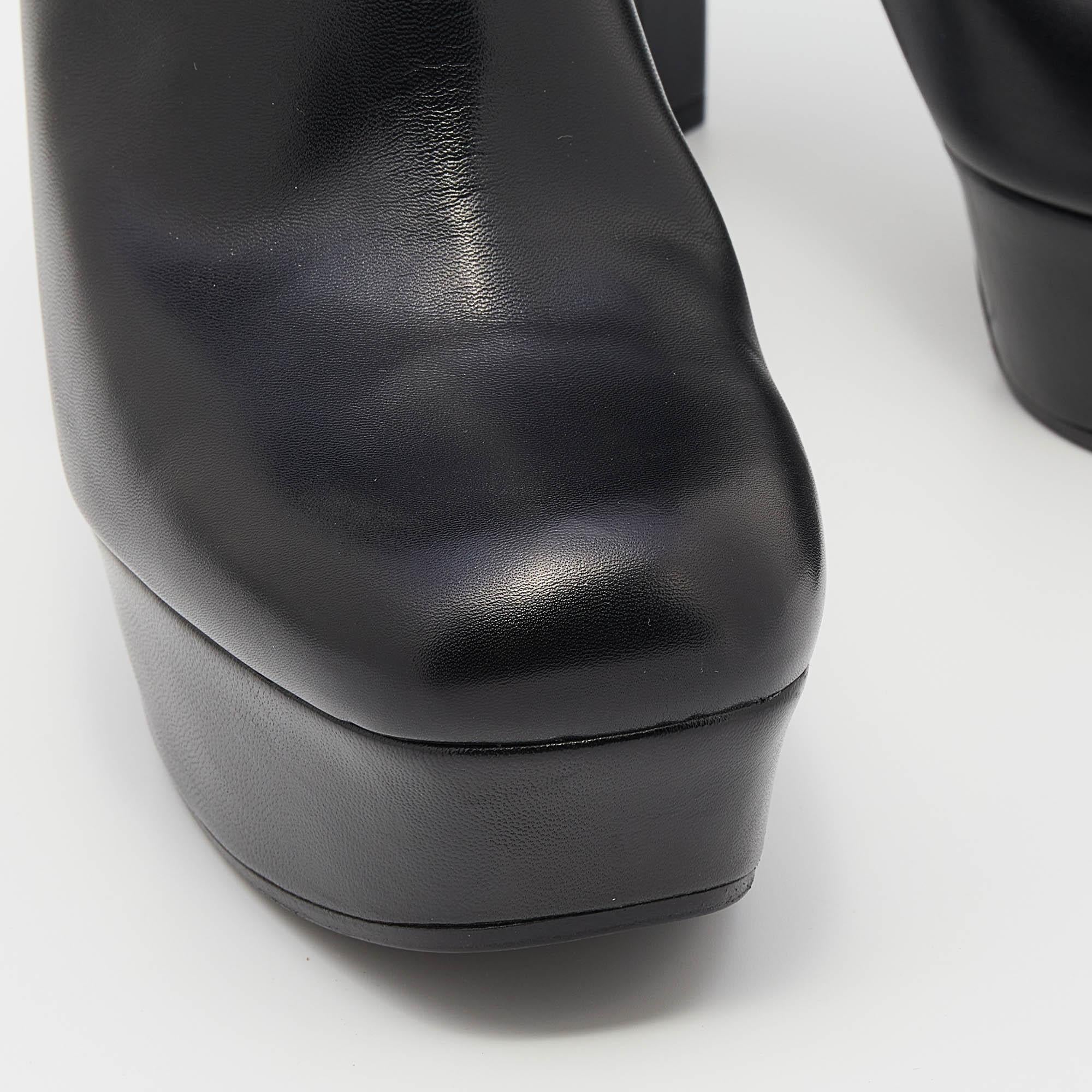 Women's Gucci Black Malaga Leather Platform Block Heel Mid Calf Boots Size 40