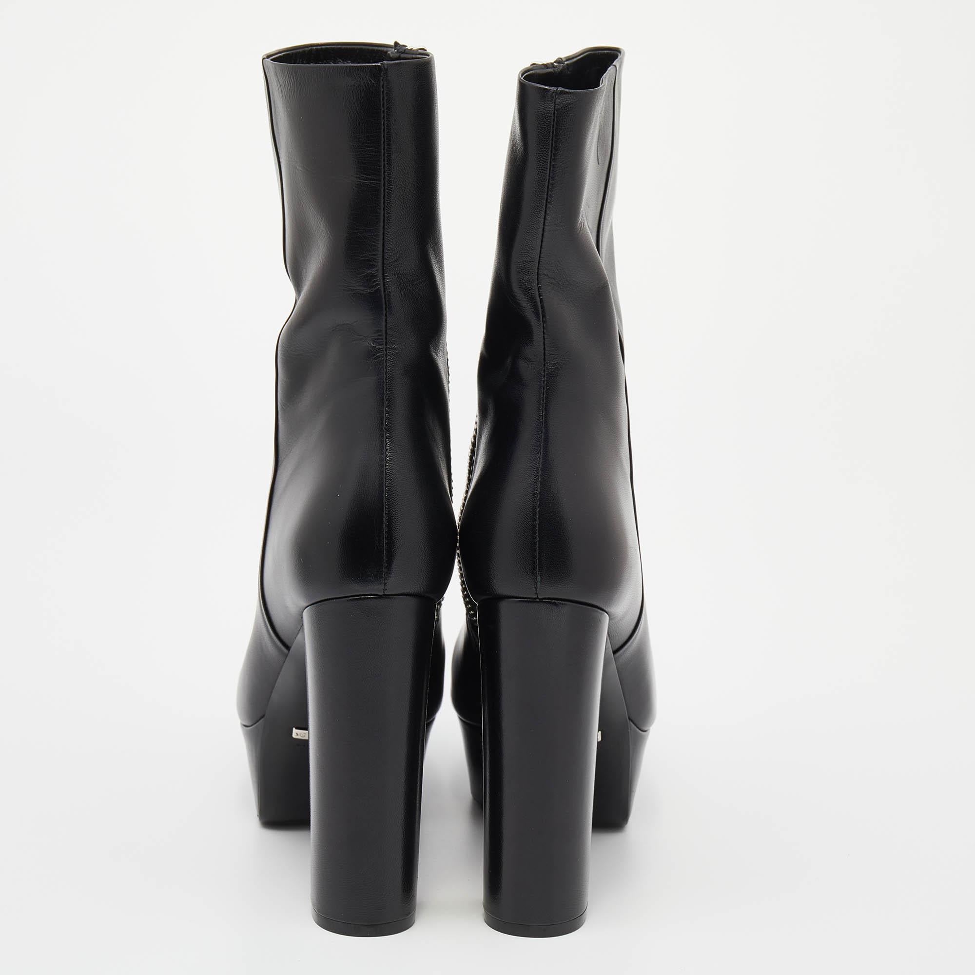 Gucci Black Malaga Leather Platform Block Heel Mid Calf Boots Size 40 1
