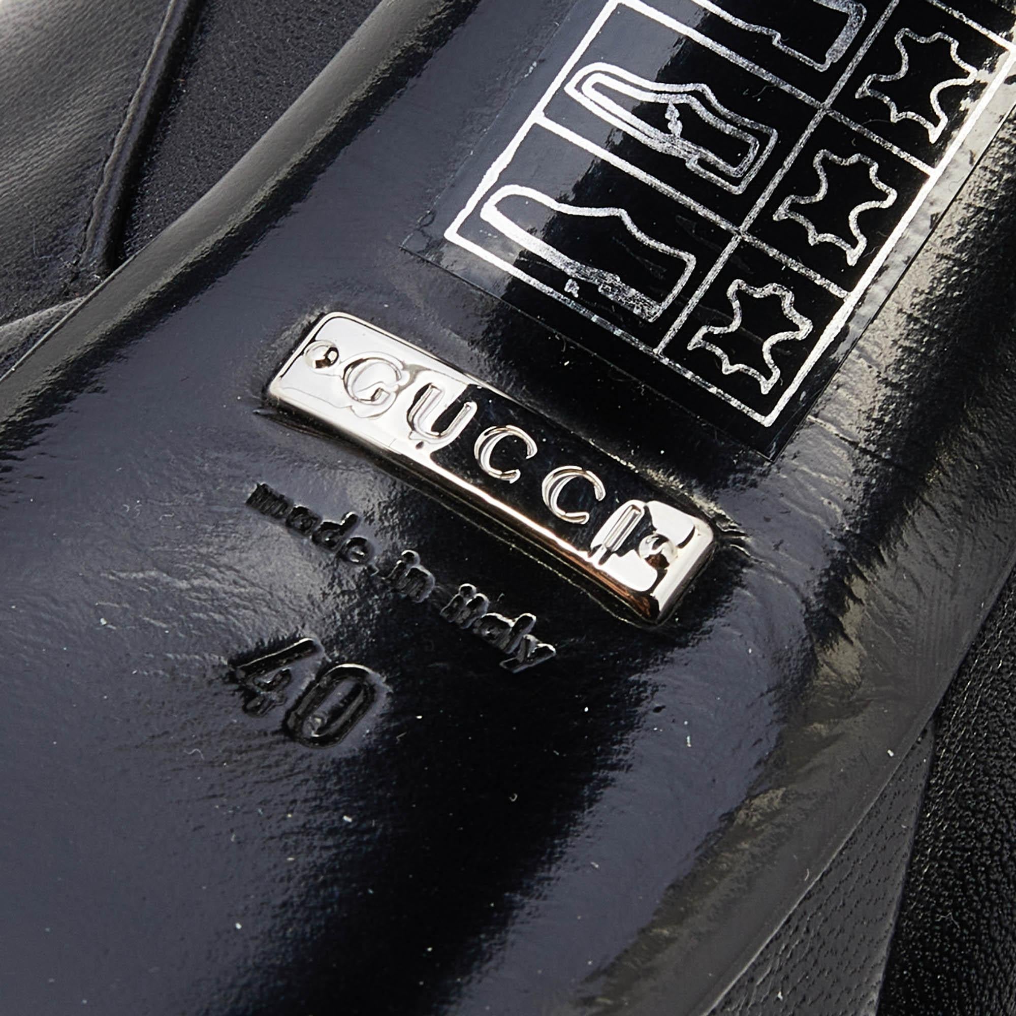 Gucci Black Malaga Leather Platform Block Heel Mid Calf Boots Size 40 3