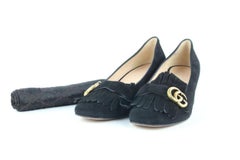 Gucci Black Marmont Fringe Suede 55mm Loafer 15ge0104 Flats