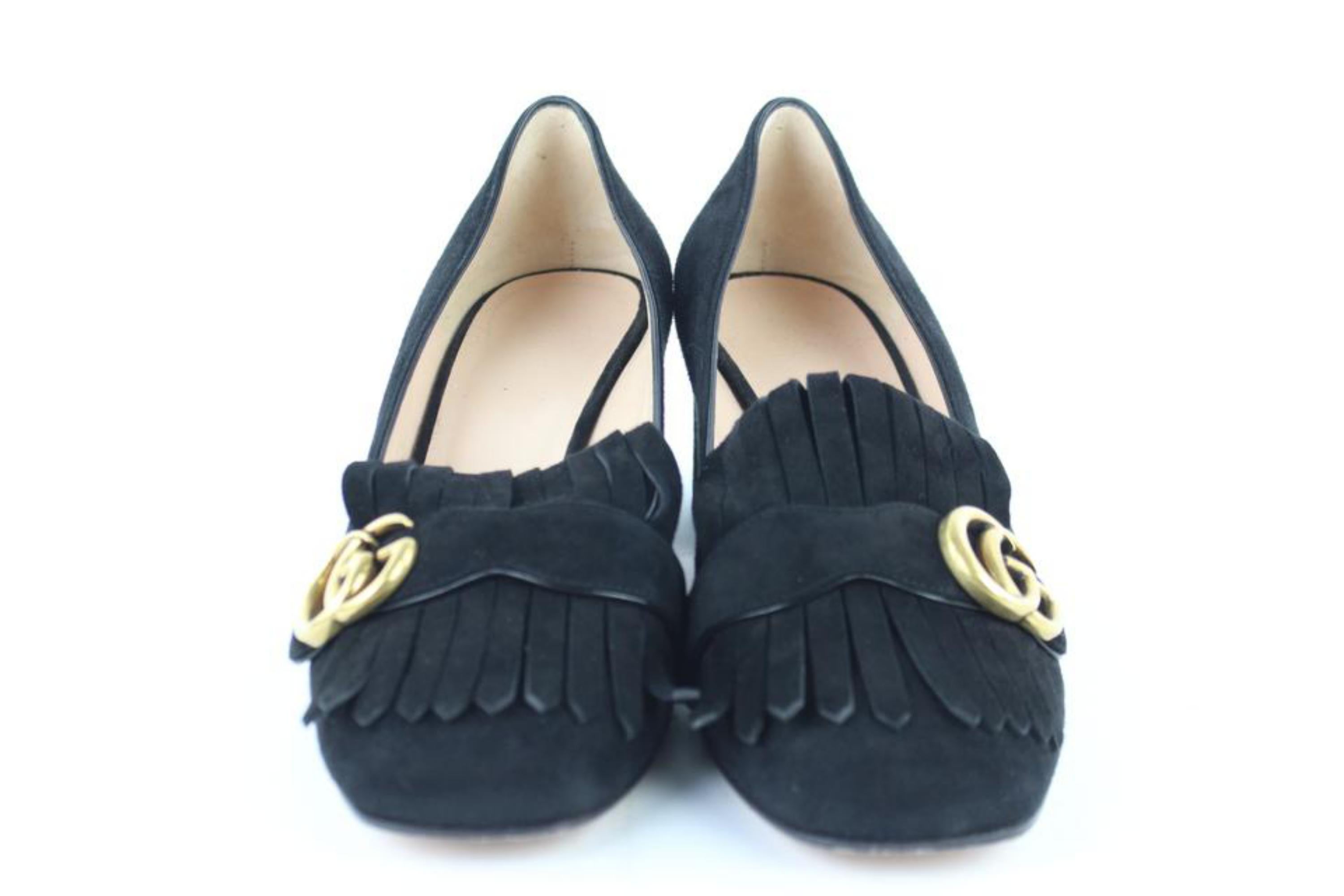 Women's Gucci Black Marmont Fringe Suede 55mm Loafer 15ge0104 Flats For Sale