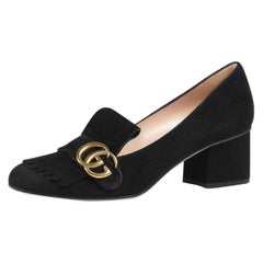 Gucci Black Marmont Fringe Suede 55mm Loafer 15ge0104 Flats