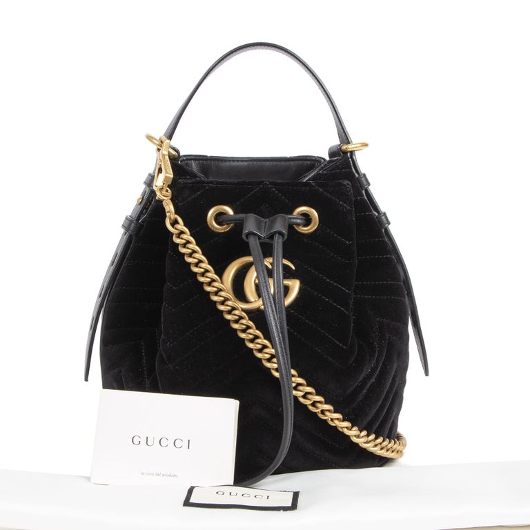 Gucci Black Marmont Suede GG Bucket Bag For Sale at 1stdibs
