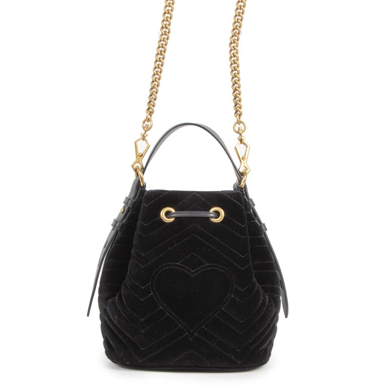 Gucci Black Marmont Suede GG Bucket Bag For Sale at 1stdibs