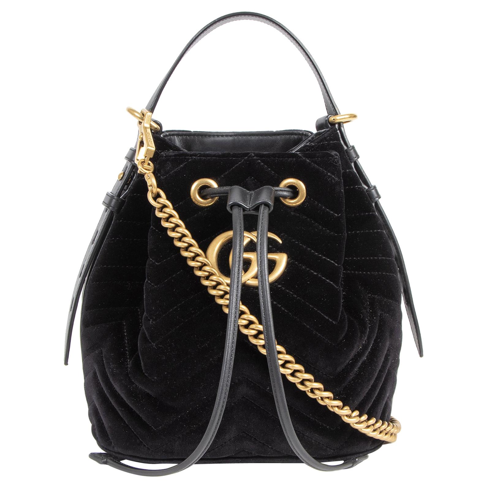Gucci Black Marmont Suede GG Bucket Bag