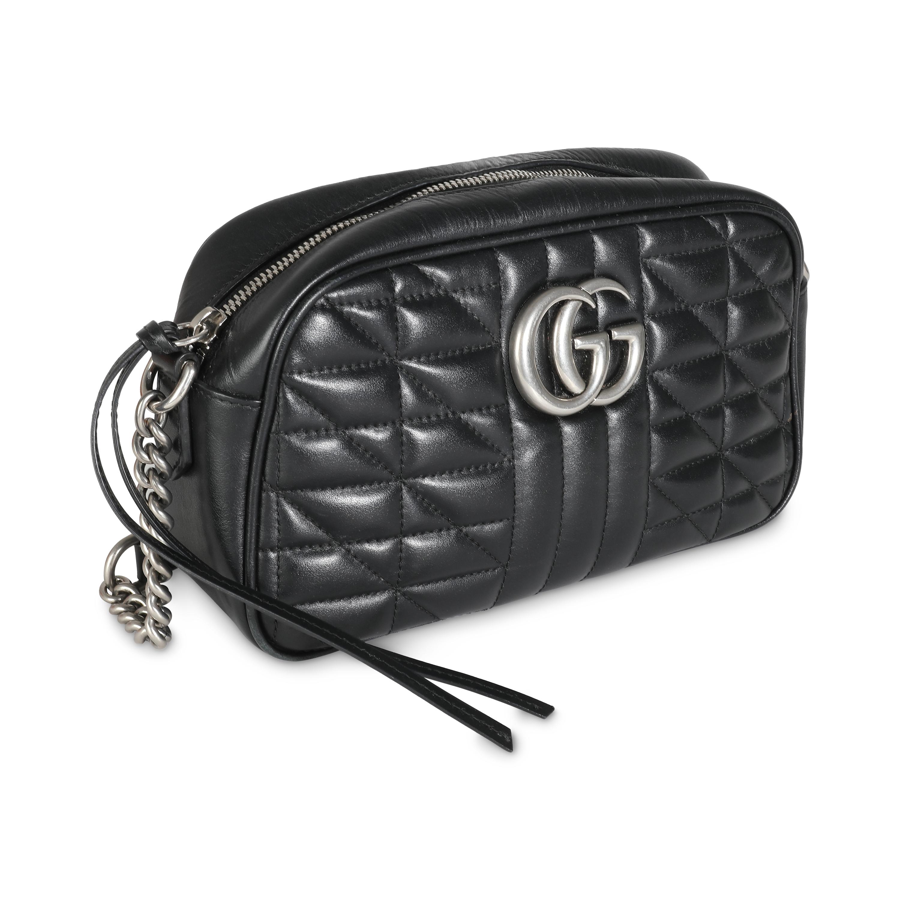 Gucci Black Matelasse Calfskin Aria Small GG Marmont Shoulder Bag In Excellent Condition In New York, NY