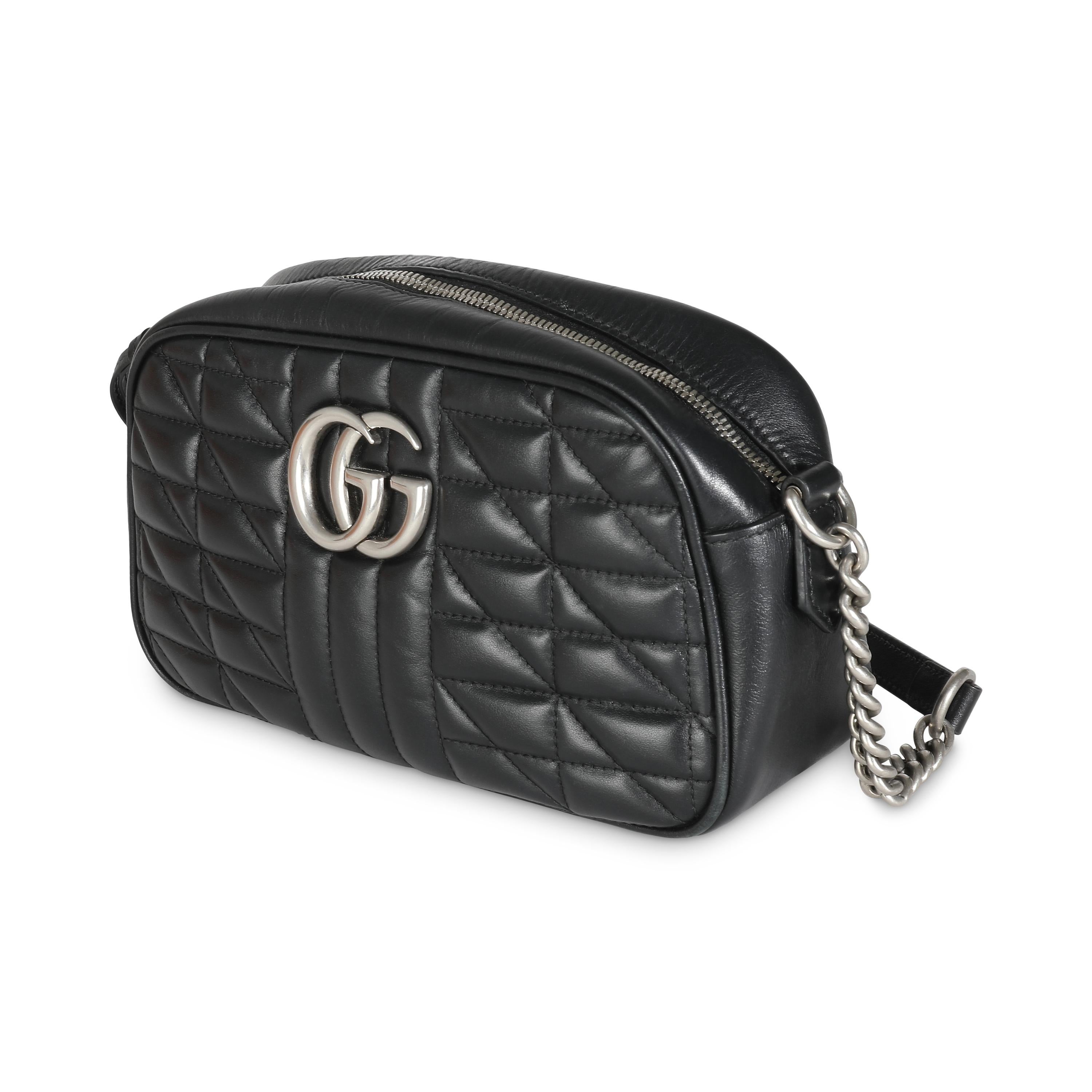 Women's or Men's Gucci Black Matelasse Calfskin Aria Small GG Marmont Shoulder Bag
