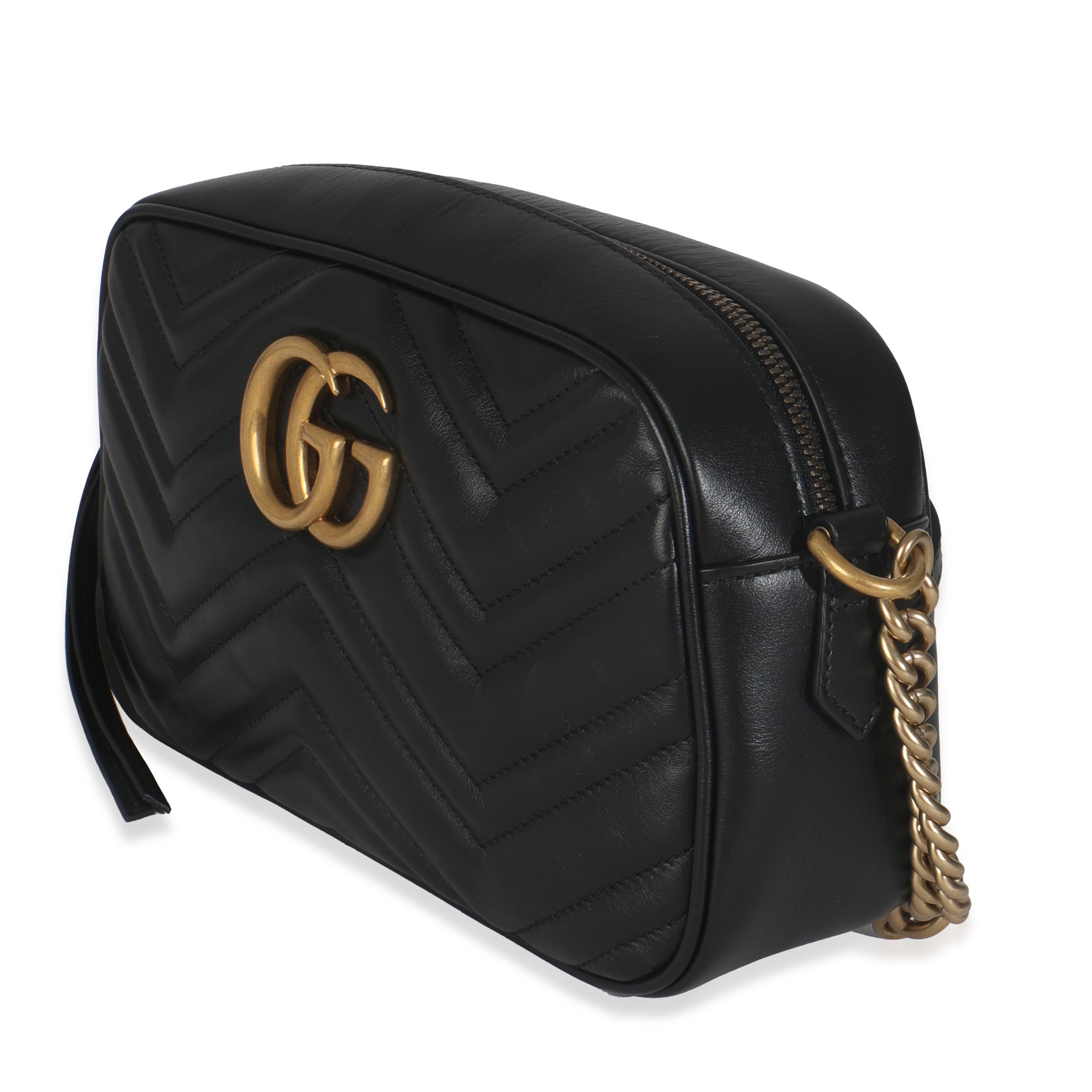 Women's Gucci Black Matelasse Calfskin GG Marmont Camera Bag For Sale