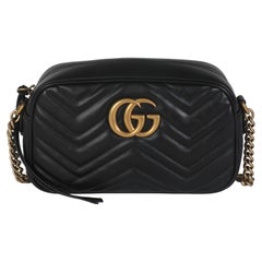 Gucci Black Matelasse Calfskin GG Marmont Camera Bag