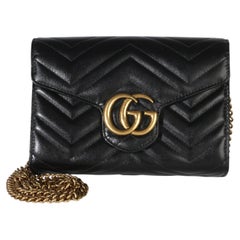 Gucci Black Matelasse Calfskin GG Marmont Chain Wallet