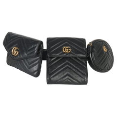 Gucci Black Matelasse Calfskin GG Marmont Triple Pouch Belt Bag