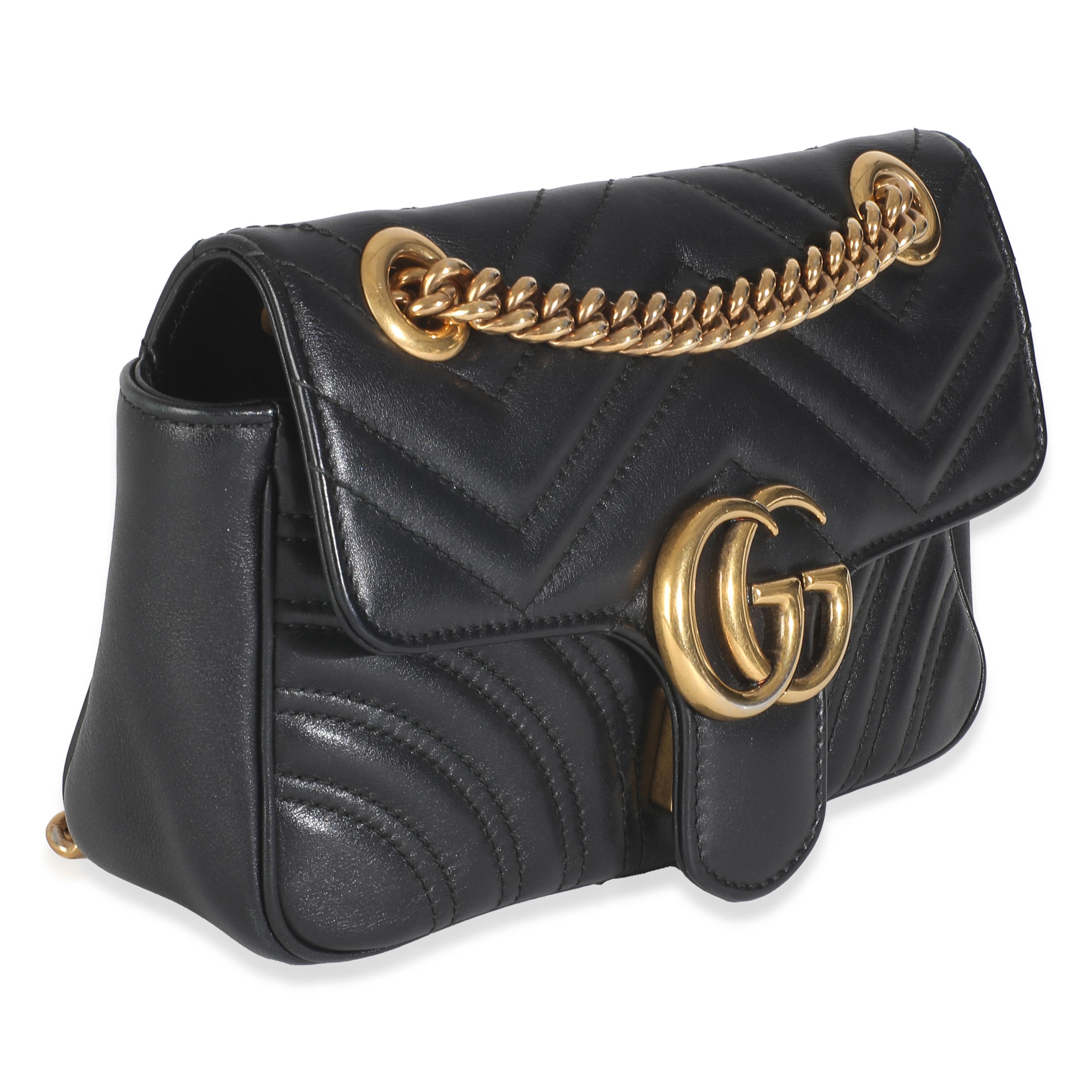 Gucci Schwarz Matelasse Kleine GG Marmont Umhängetasche aus Kalbsleder in Schwarz im Zustand „Hervorragend“ im Angebot in New York, NY