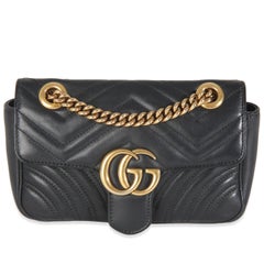 Gucci Black Matelasse Calfskin Small GG Marmont Shoulder Bag