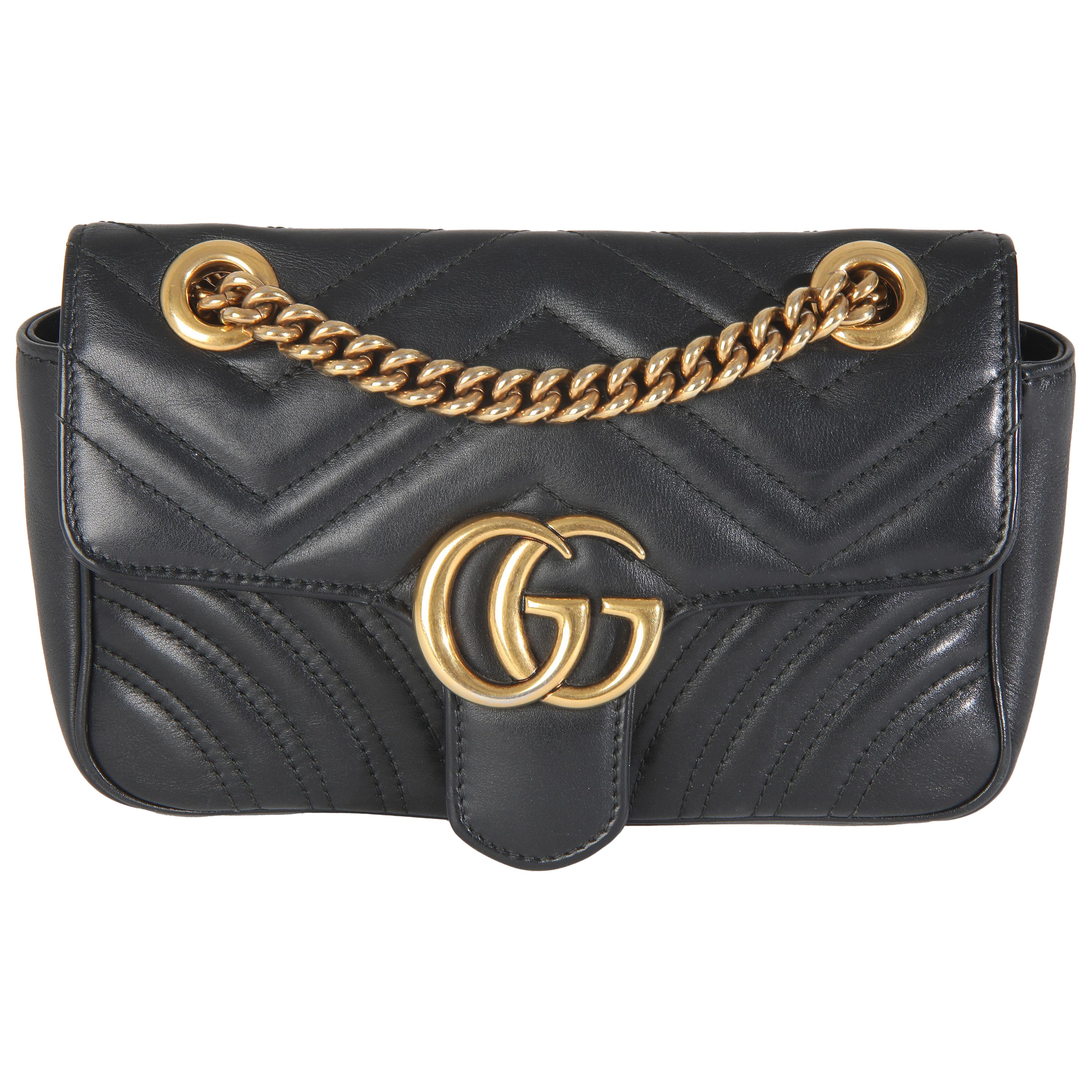 Gucci Black Matelasse Calfskin Small GG Marmont Shoulder Bag