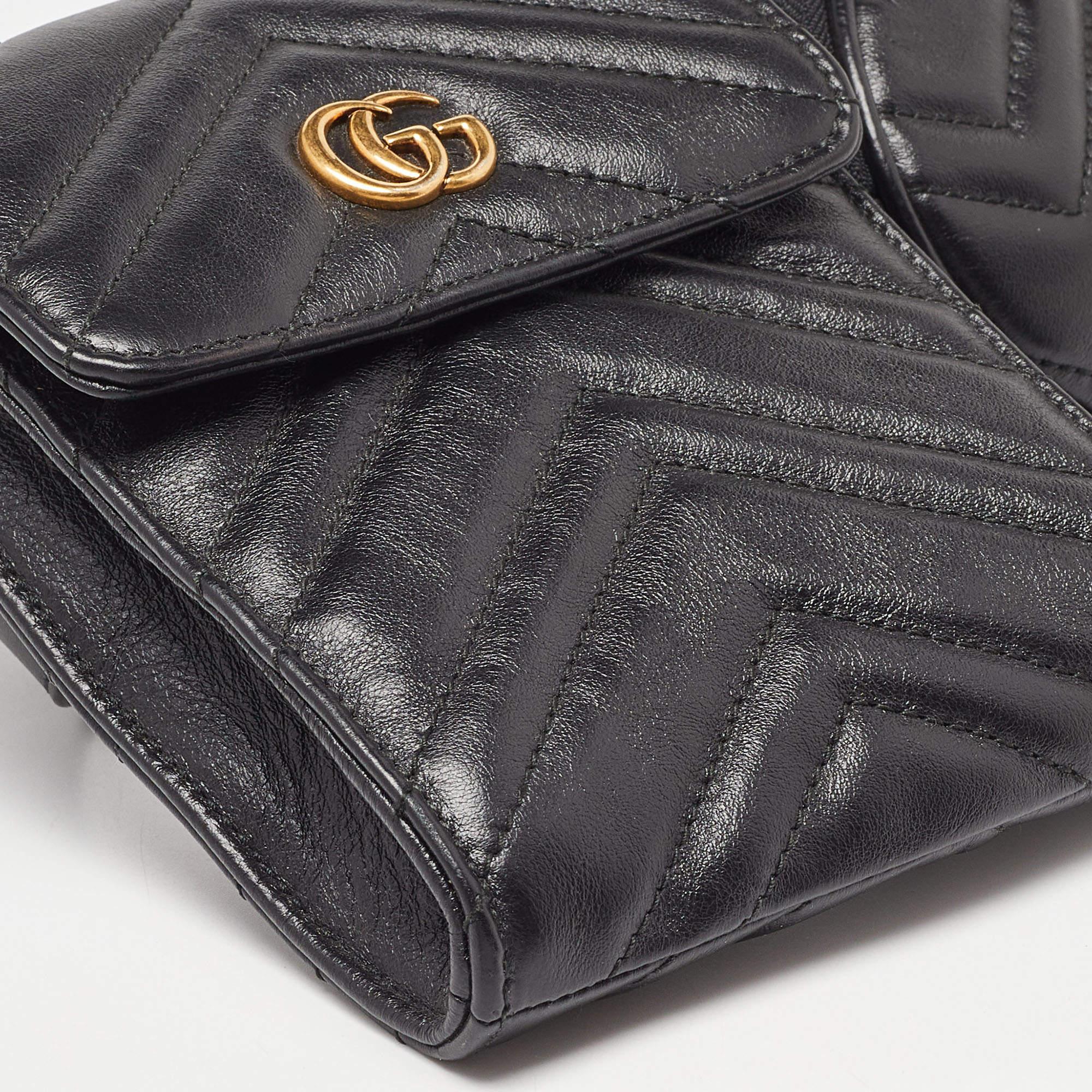 Gucci Black Matelassé Leather GG Marmont 2.0 Multi Belt Bag In Excellent Condition In Dubai, Al Qouz 2