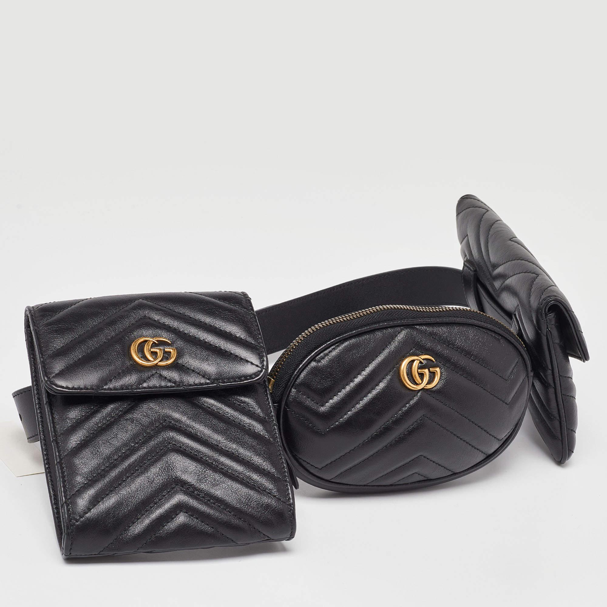 Women's Gucci Black Matelassé Leather GG Marmont 2.0 Multi Belt Bag