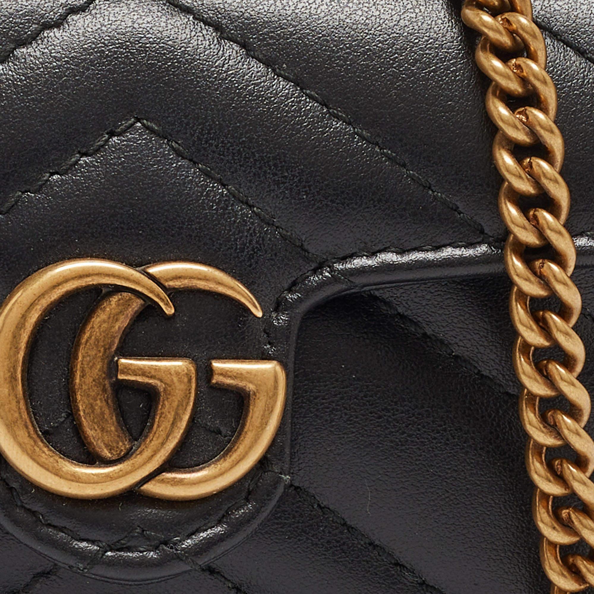 Gucci Black Matelassé Leather GG Marmont 2.0 Purse on Chain 9