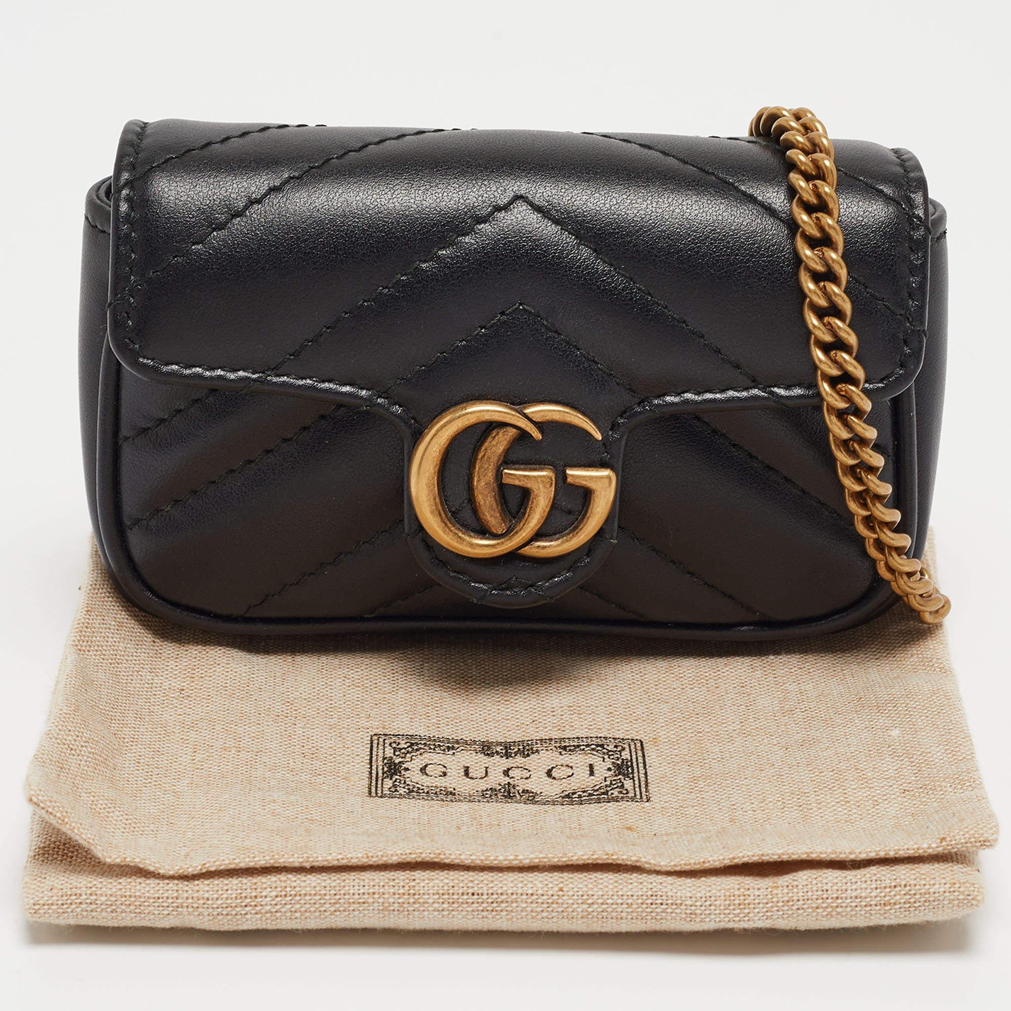 Gucci Black Matelassé Leather GG Marmont 2.0 Purse on Chain 10