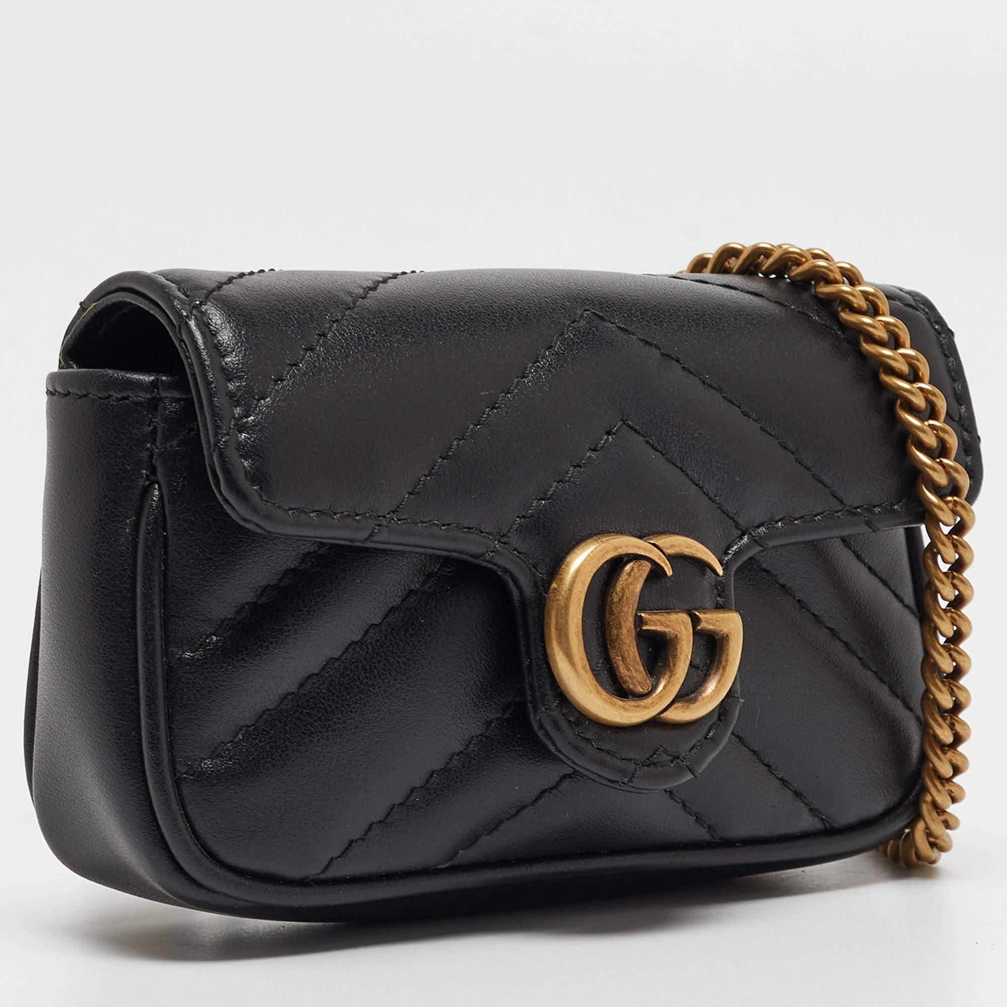 Gucci Black Matelassé Leather GG Marmont 2.0 Purse on Chain 1