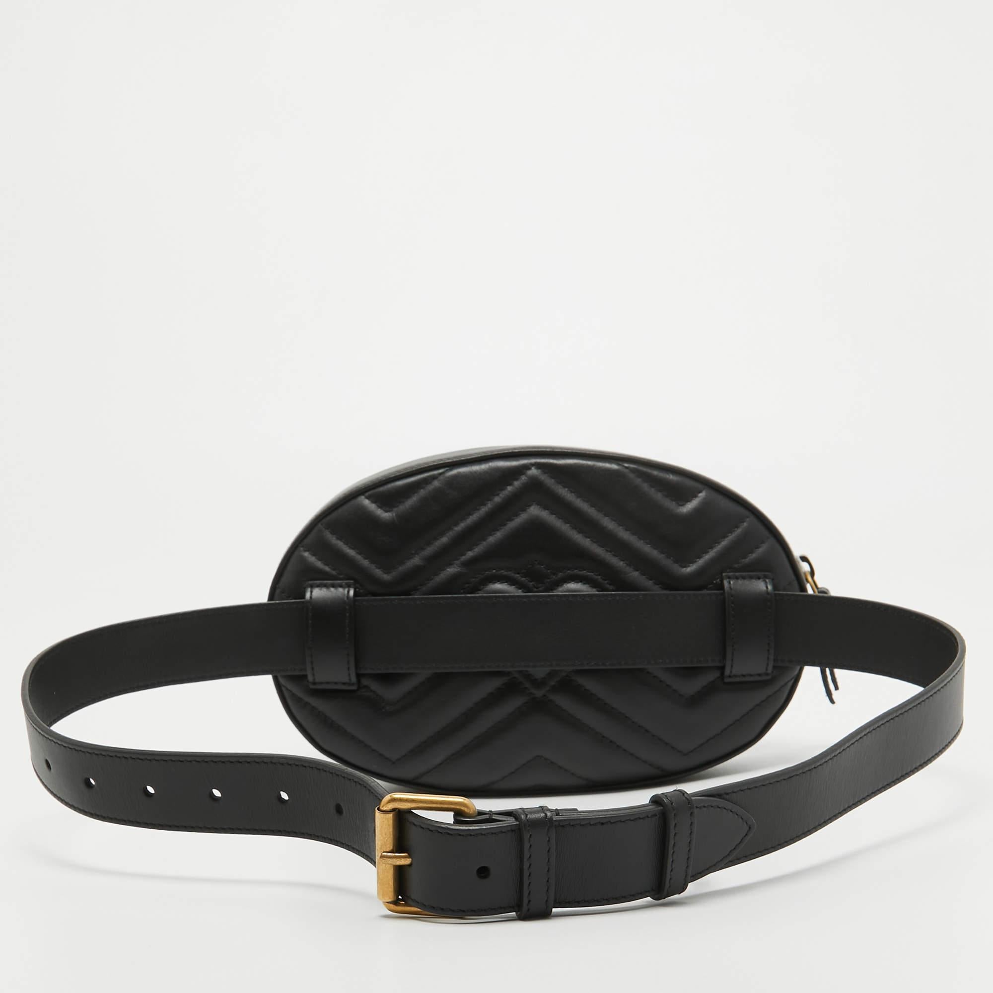 Gucci Black Matelassé Leather GG Marmont Animal Stud Belt Bag 6
