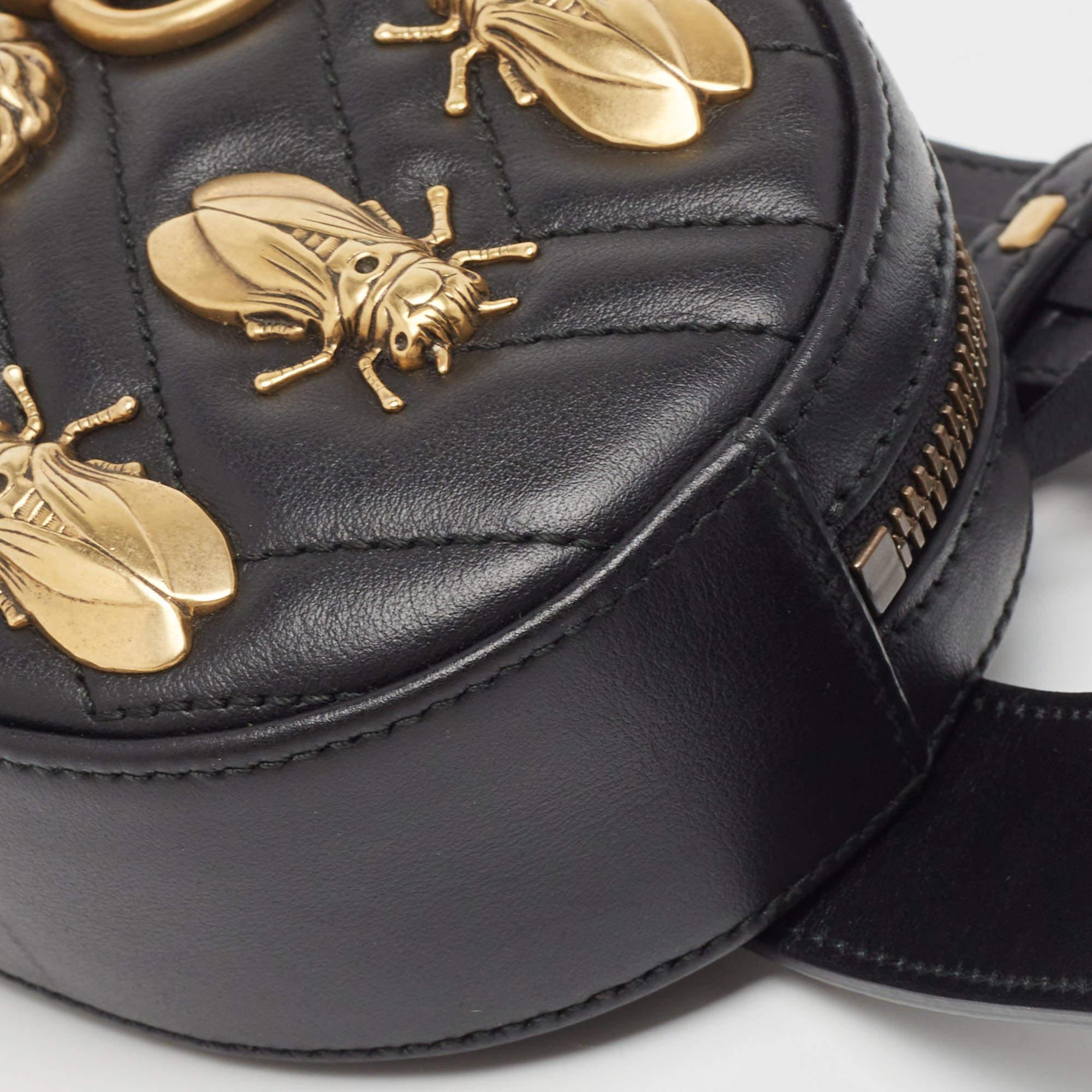 Gucci Black Matelassé Leather GG Marmont Animal Stud Belt Bag 6