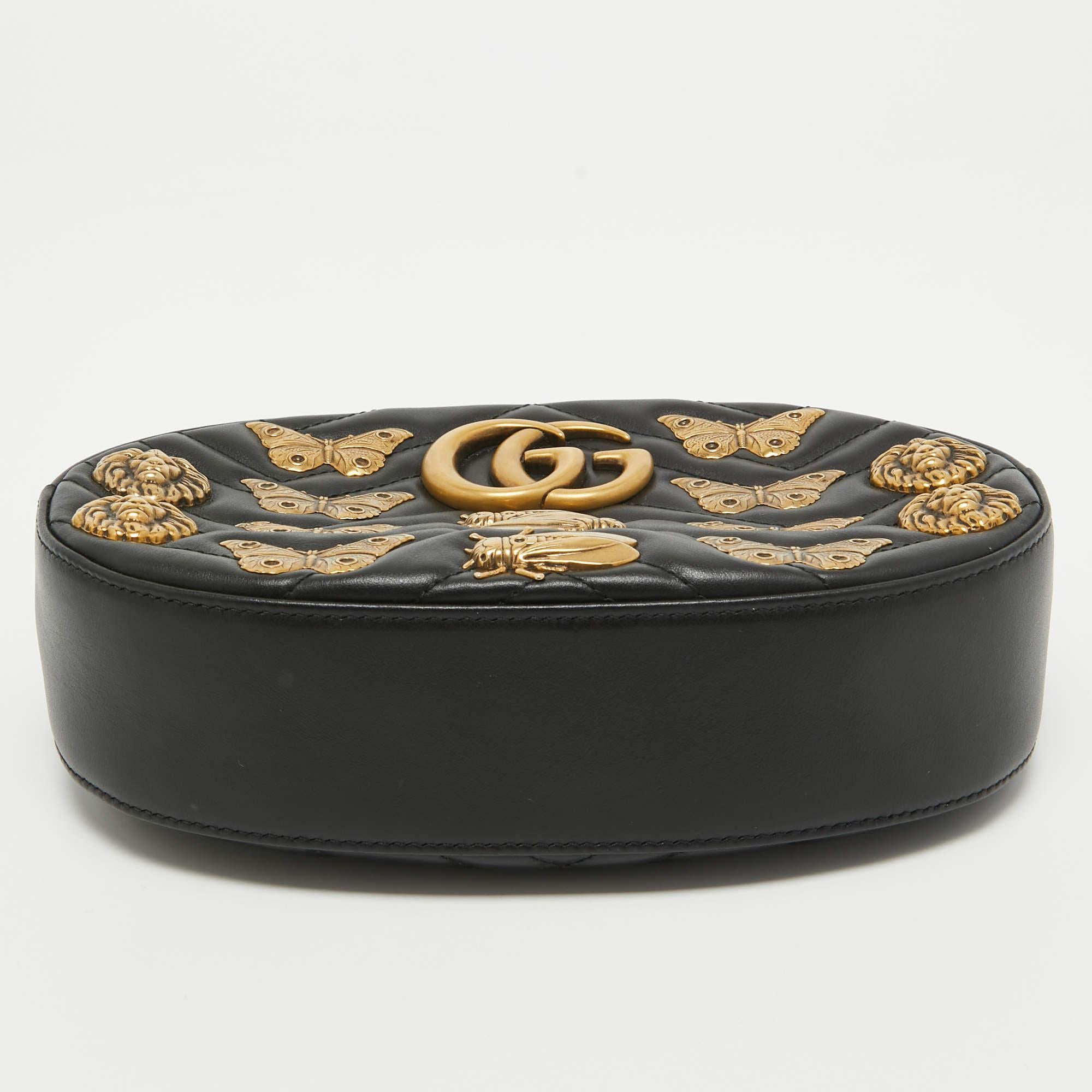 Gucci Black Matelassé Leather GG Marmont Animal Stud Belt Bag 7