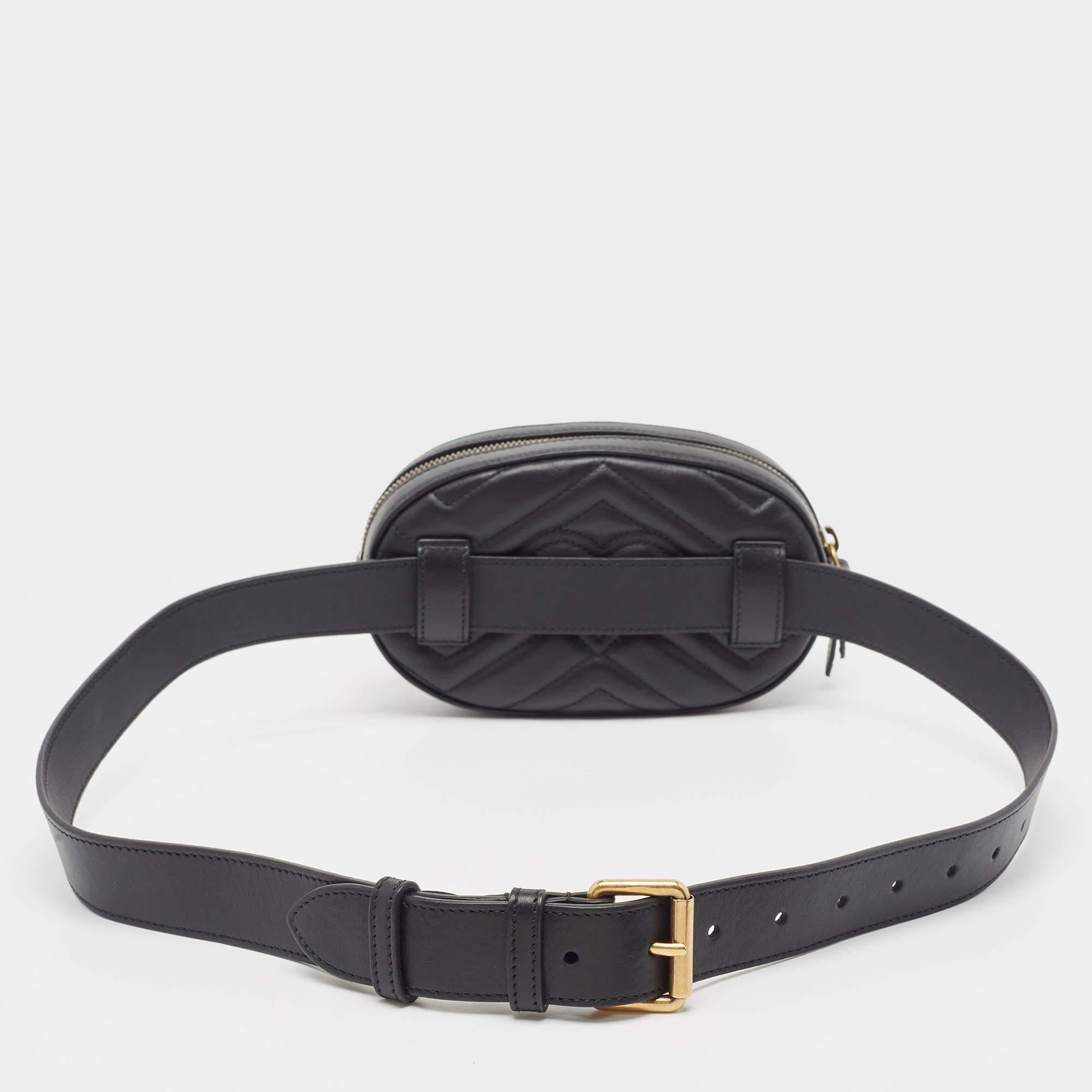 Gucci Black Matelassé Leather GG Marmont Animal Stud Belt Bag 1