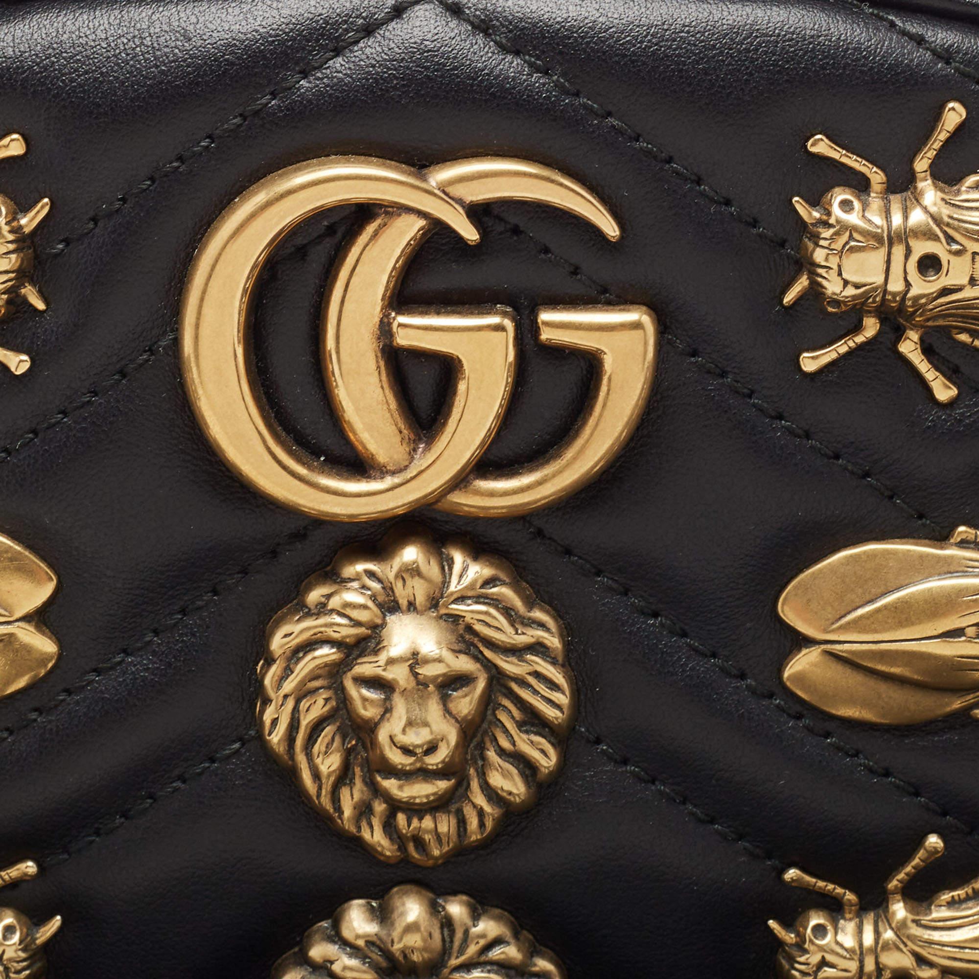 Gucci Black Matelassé Leather GG Marmont Animal Stud Belt Bag 2