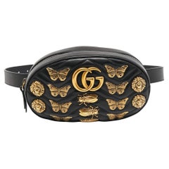 Gucci Black Matelassé Leather GG Marmont Animal Stud Belt Bag