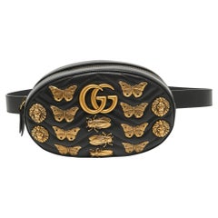 Gucci Black Matelassé Leather GG Marmont Animal Stud Belt Bag