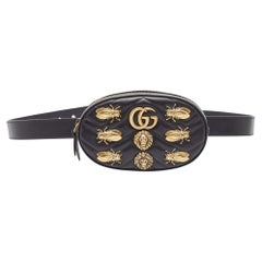 Used Gucci Black Matelassé Leather GG Marmont Animal Stud Belt Bag