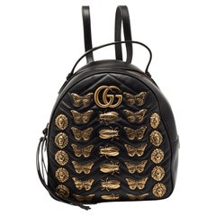 Gucci Schwarz Matelass Leder GG Marmont Tier Nieten Rucksack