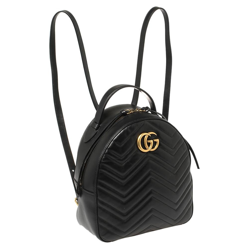 Women's Gucci Black Matelassé Leather GG Marmont Backpack