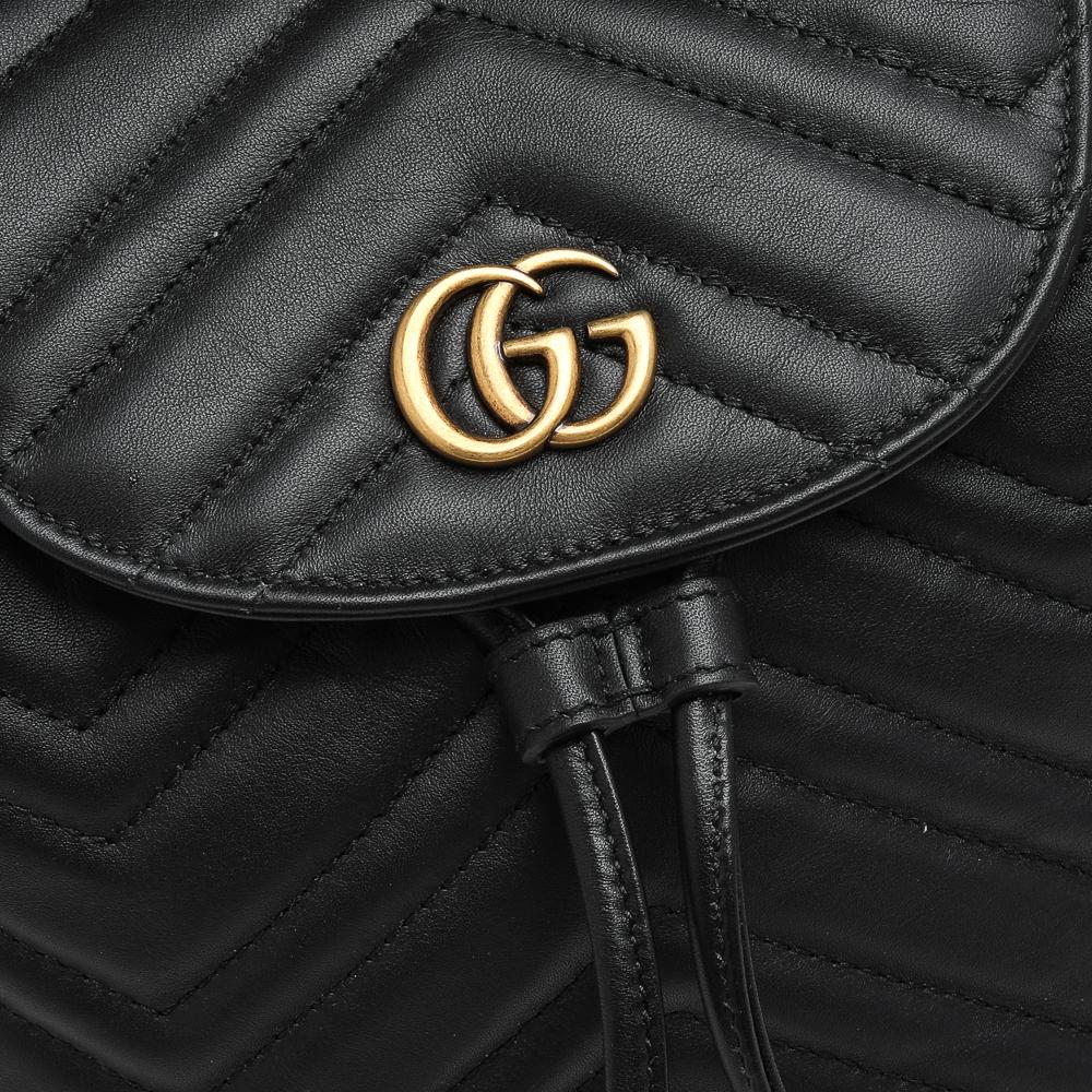 Women's Gucci Black Matelassé Leather GG Marmont Backpack