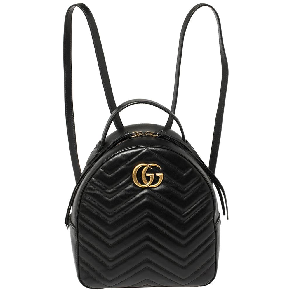 Gucci Black Matelassé Leather GG Marmont Backpack