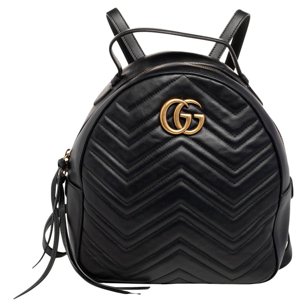 Gucci Black Matelassé Leather GG Marmont Backpack at 1stDibs
