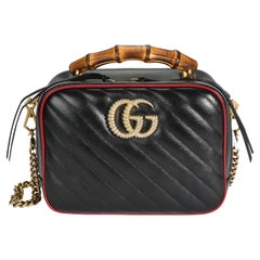 Used Gucci Black Matelassé Leather GG Marmont Bamboo Small Bag