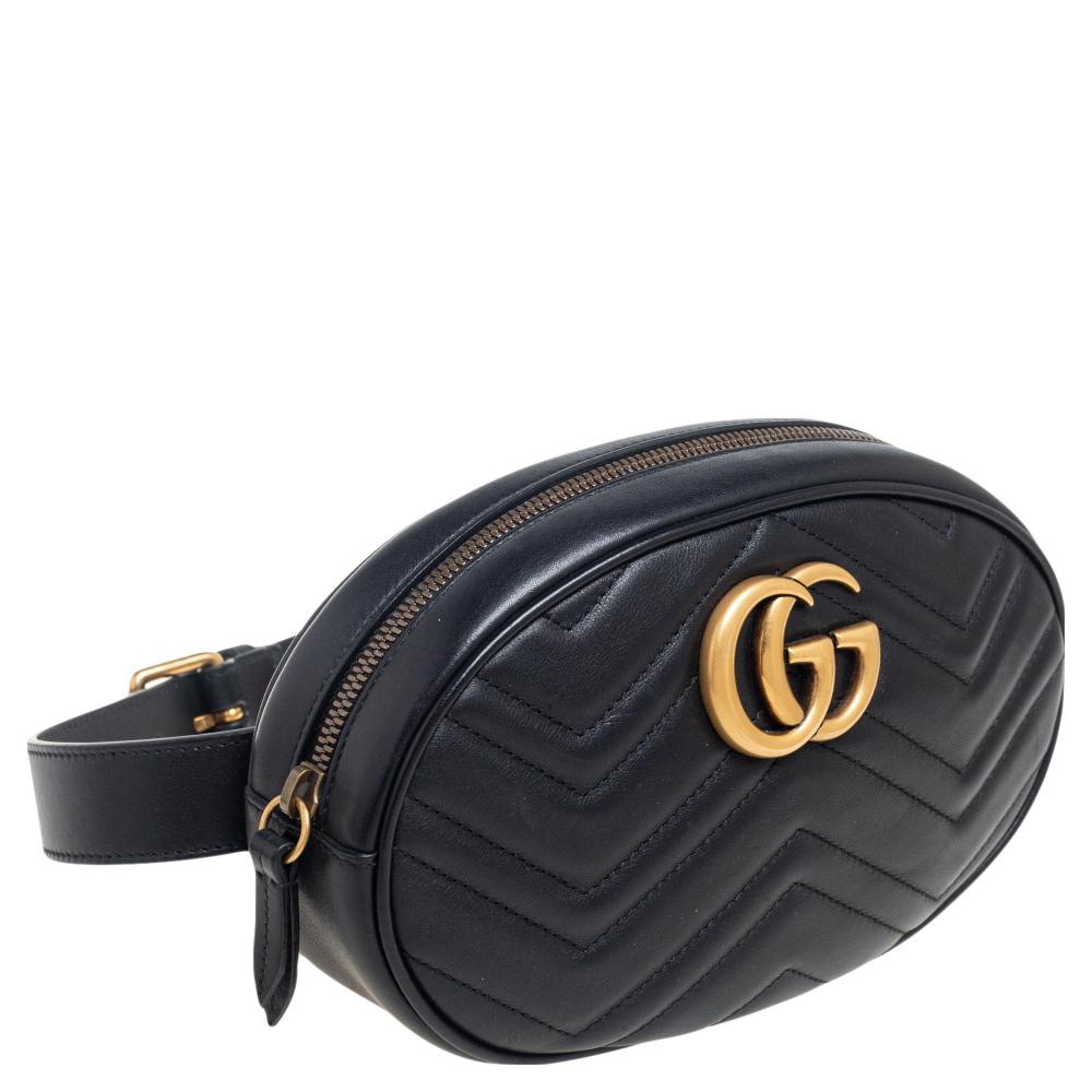 Gucci Black Matelasse Leather GG Marmont Belt Bag 6